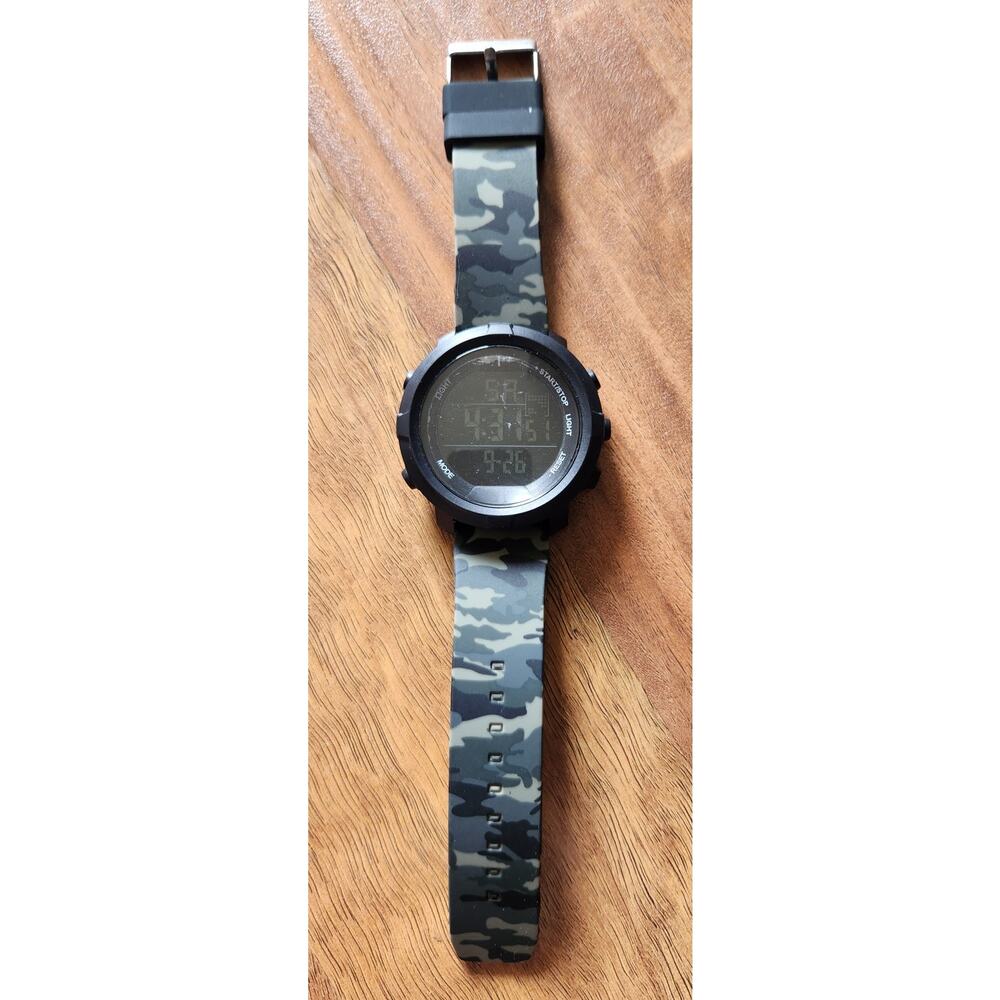 George Mens Sport Watch Black Digital Face on Camo Rubber wristband